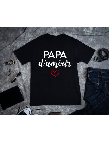 T-Shirt Noir pour homme Famille Papa d'amour Coeur 