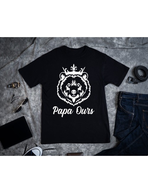 T-Shirt Noir pour homme Famille Papa Ours 
