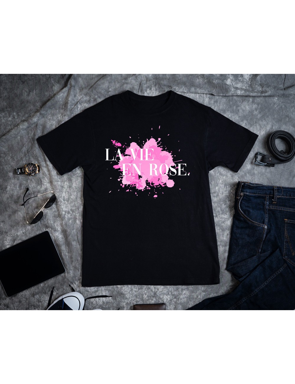 T-Shirt Noir pour homme Homme La vie en rose 