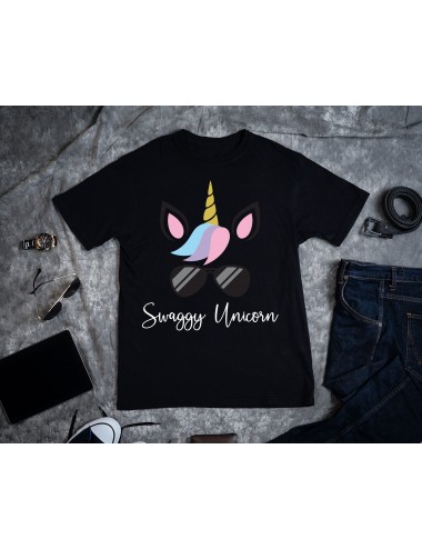 T-Shirt Noir pour homme homme swaggy unicorn licorne 