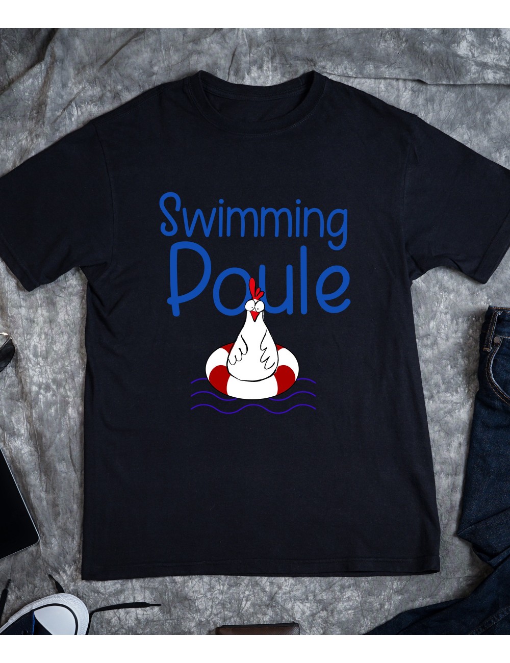 T-Shirt Noir pour homme Swimming Poule 