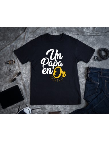 T-Shirt Noir pour homme Un papa en or Noir 