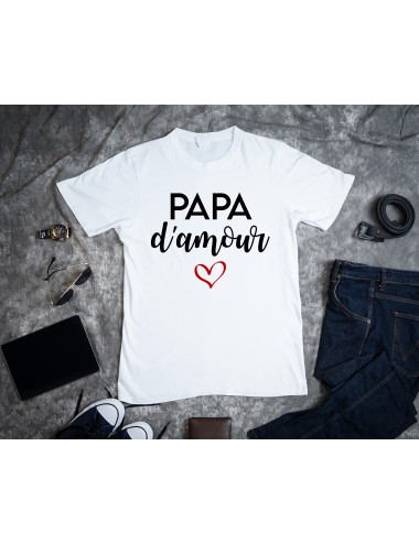 T-Shirt Blanc pour homme Famille Papa d'Amour Coeur 