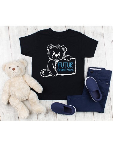 T-Shirt noir pour enfant garçon Futur grand frère nounours ourson en peluche 